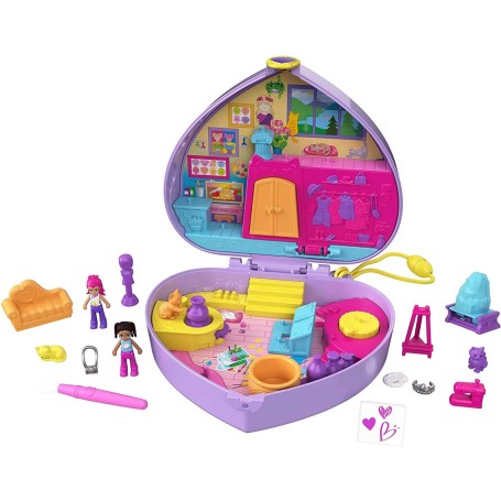 Polly Pocket Art Studio Játékkészlet, 2 babával, Festési Paletta alakú Mattel - 3