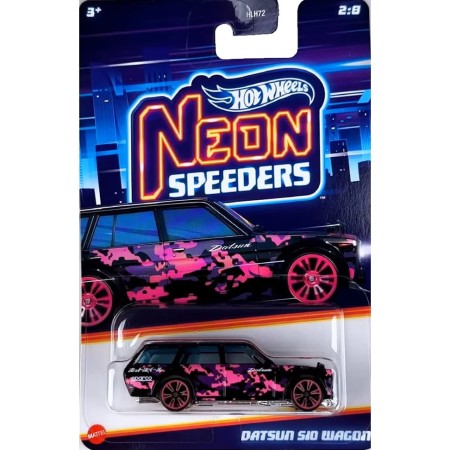 Hot Wheels autó, Neon Speeders Datsun 510 Wagon, 1:64, fekete