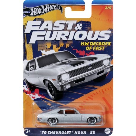 Masinuta metalica Hot Wheels, '70 Chevrolet Nova SS, Colectia Decades of Fast, 1:64, Gri