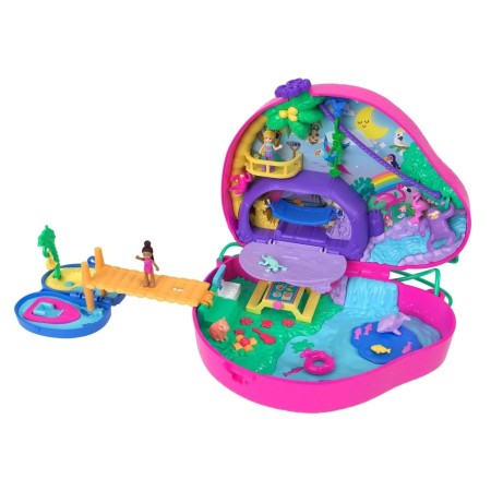 Set de joaca Polly Pocket, Jungla tropicala, 2 papusi, in forma de lenes