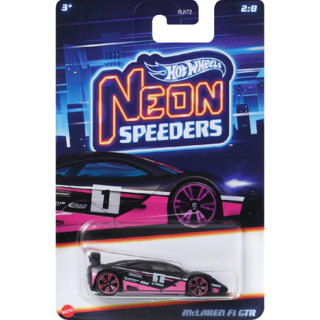 Hot Wheels autó, Neon Speeders McLaren F1 GTR, 1:64, fekete