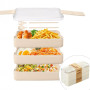 Caserola pentru Mancare, Pranz si Gustari, Lunch Box cu 3 Compartimente, Etans, Ecologic, Tacamuri, 900 ml, Crem